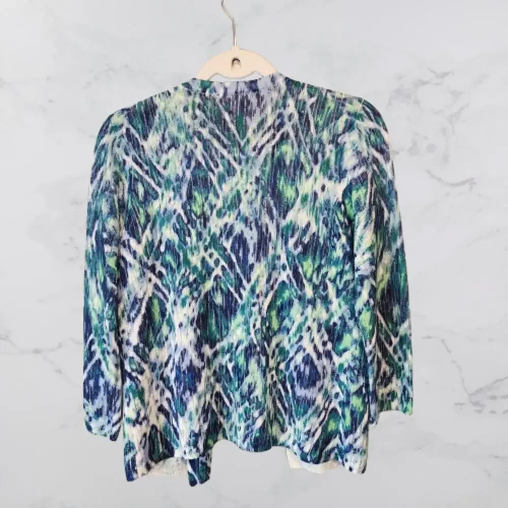Chico's Blue Green Open Front Cardigan Size 0 (XS/4) Linen Cotton